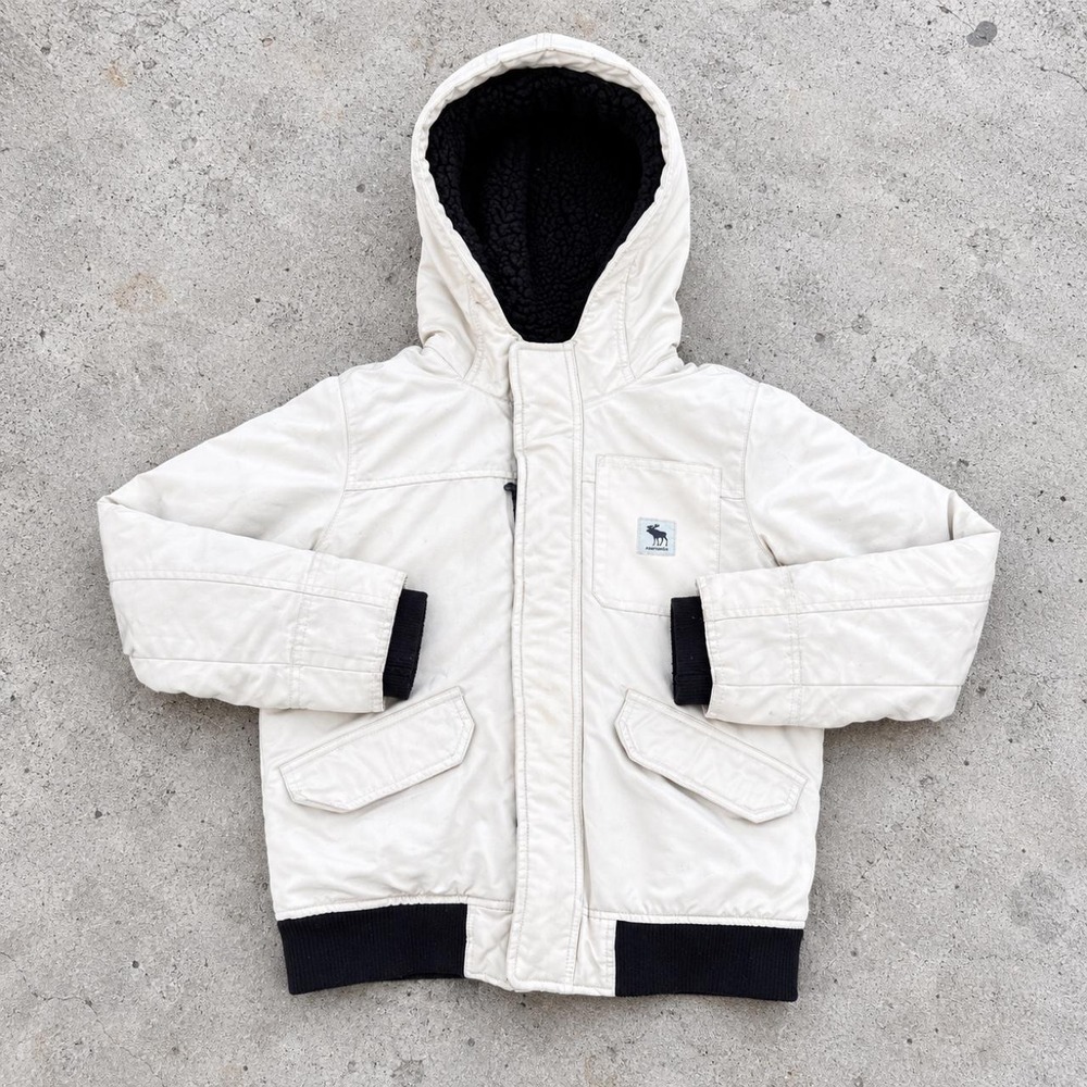 Abercrombie Kids Vintage Y2K Cream Sherpa Lined Hooded Jacket Size 11/12 Fits XS